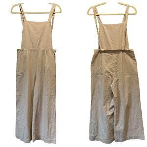 🍁 Oak + Fort Lagenlook Neutral Relaxed Fit Wide Leg Striped Jumpsuit Overalls Sm